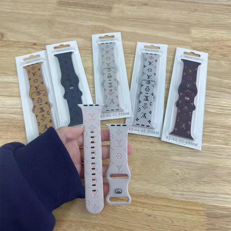 Floral Engraved Strap For Apple Watch Band 46mm 49mm 45mm 44mm 42mm 41mm 40mm 38mm Silicone Sport Bracelet iWatch Series 10 SE 9 8 7 6 Ultra 2