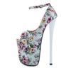 Sexy 22cm Ultra High Heels Fetish Shoes Woman Fashion Silk Flower Ethnic Print Platform Pumps Women Heeled Party Shoe Large Size