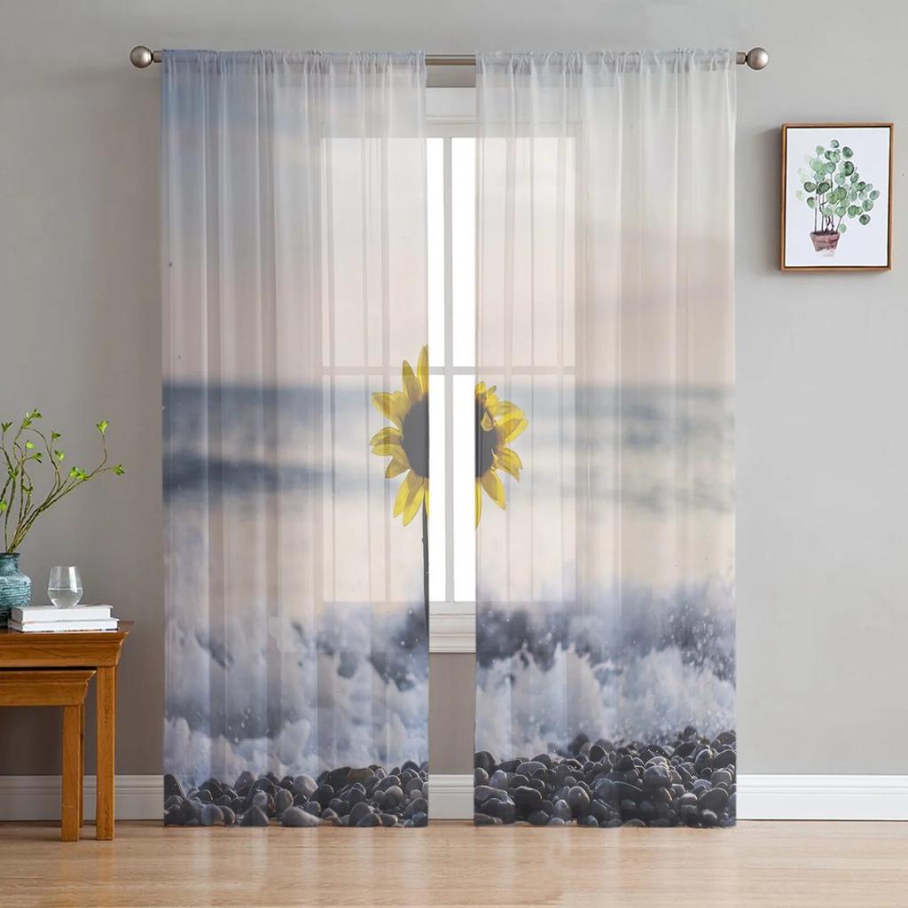 Прозрачные шторы для гостиной, пляжа, моря, кокосовой пальмы, детской спальни, балкона, большие шторы, занавески для кухни, столовой