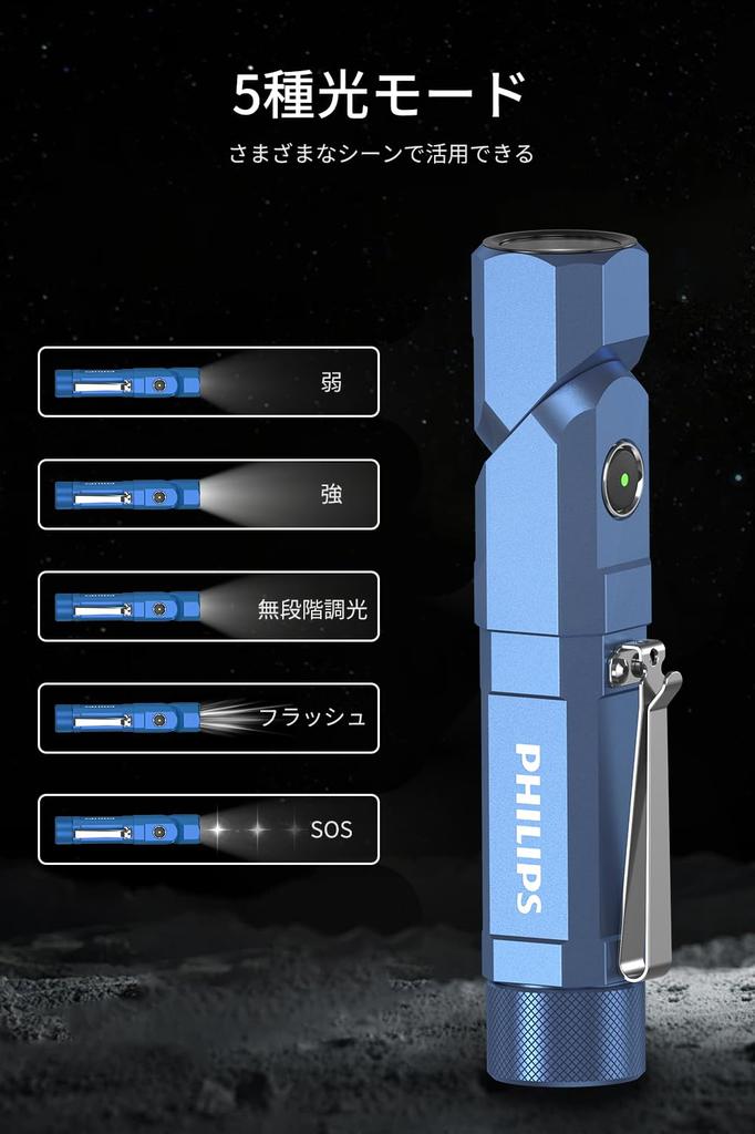 Philips SFL5806BE LED Chest 1000 High Oscillating Work Replaceable 18650 Low Battery Light, Compact, Powerful, Lumens, Brightness, Type-C