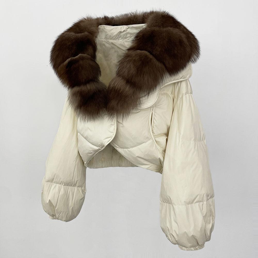 OFTBUY Зимняя модная утолщенная и теплая роскошная пуховая куртка 90% белого утиного пуха женская короткая свободная шуба с меховым воротником