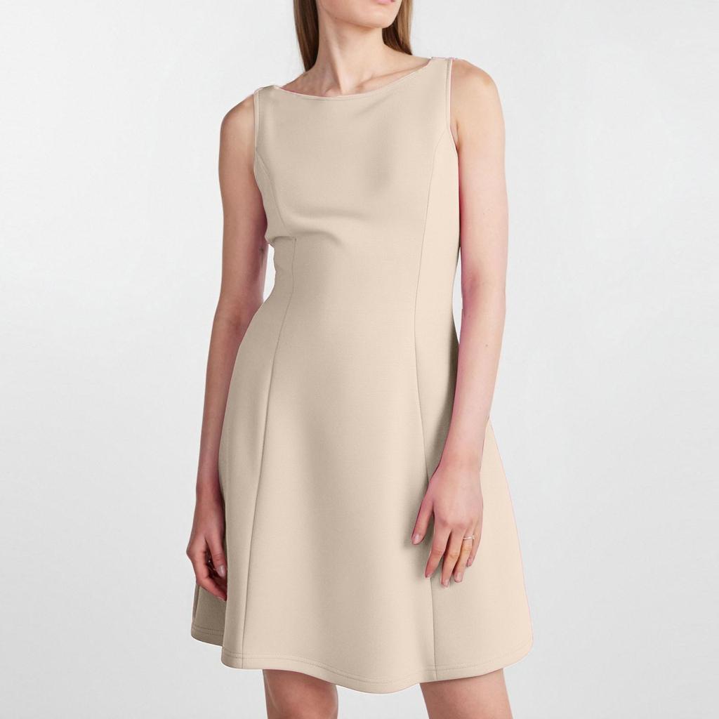 Женское повседневное однотонное платье без рукавов с круглым вырезом Платье без рукавов с круглым вырезом