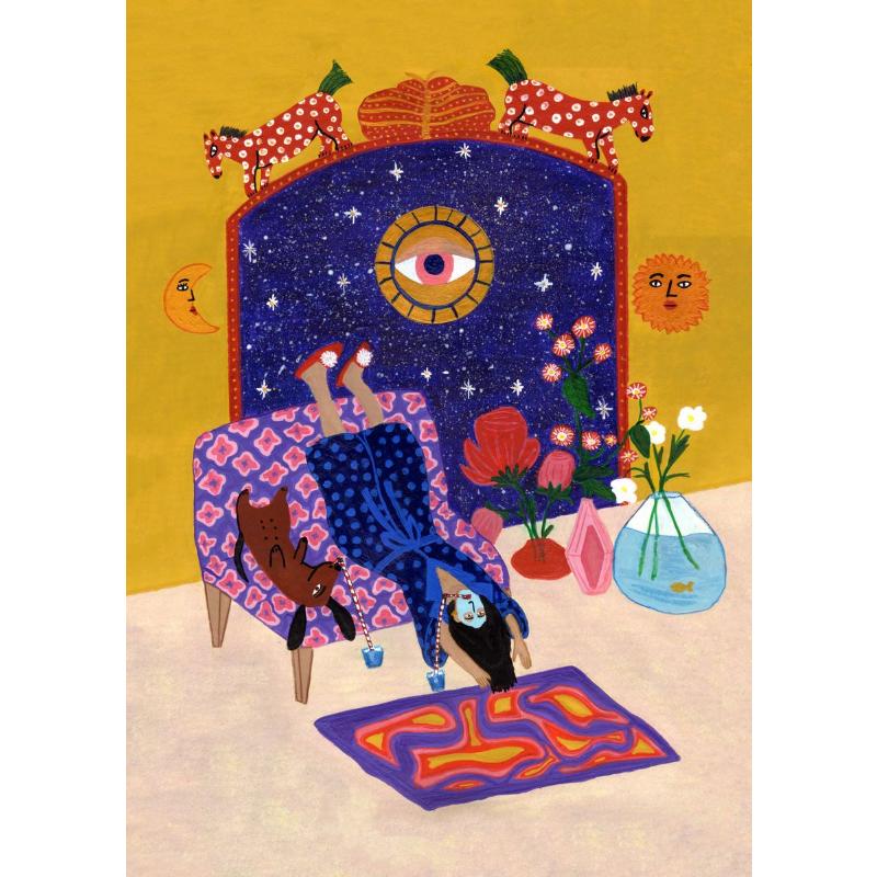 Абстрактное искусство Женщина Настроение Диван Джунгли Пижама Плакат Картина на холсте Смешная повседневная жизнь Настенная картина Гостиная Домашнее украшение