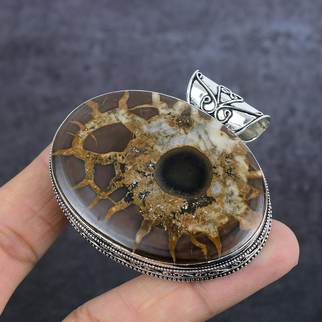 Подвеска из натурального камня с трещинами в грязи ископаемого камня из стерлингового серебра 925 пробы 2,25 дюйма D2I94