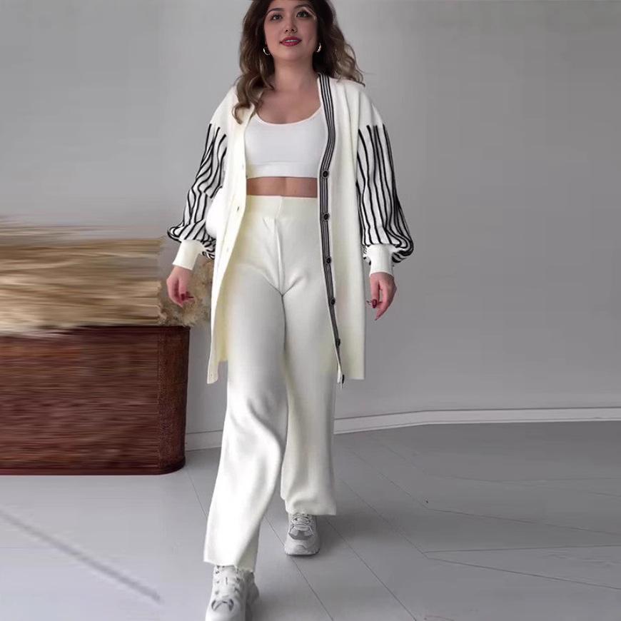 В наличии 2025 Осень/Зима Европейская и Американская Мода Полосатый Повседневный Ленивый Стиль Комплект