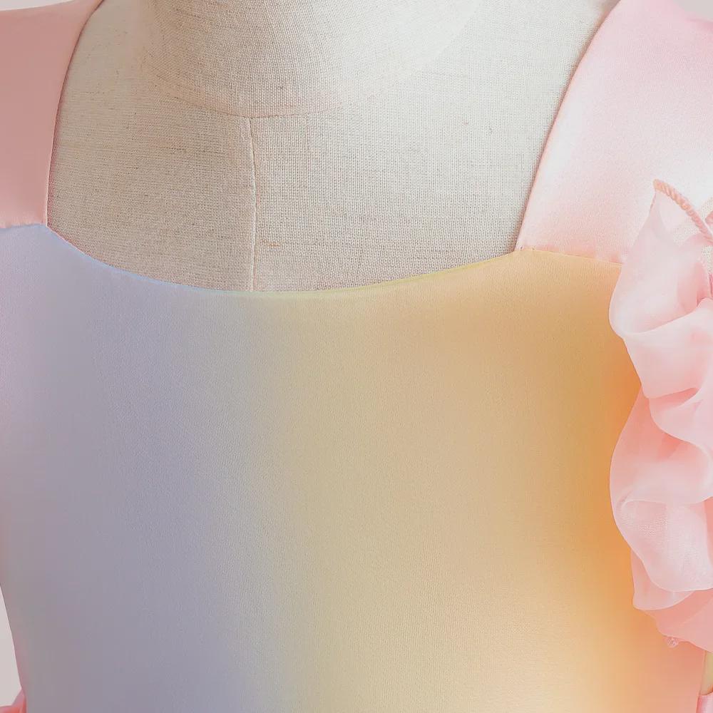 Радужное платье принцессы с открытыми плечами для девочек на свадьбы и особые случаи