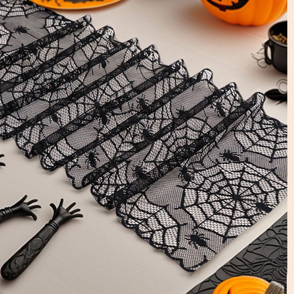 Halloween Black Lace Polyester Tablecloth for Party Decorations Fabric Easy To Cleaning Foldable Designs