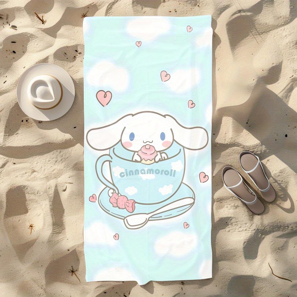 1pc Sanrio Cinnamoroll Beach Towel - Polyester 2D Print Cloud & Heart Design, Quick-Dry & Lightweight for Swimming, Camping