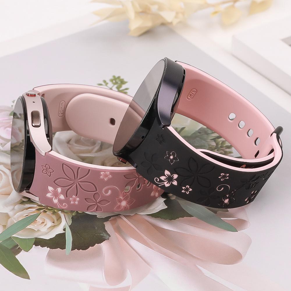 Engraved Silicone Strap For Samsung Galaxy Watch 7 FE/6 4 Classic/5 Pro 45 No Gaps Sport Bracelet Galaxy Watch 7 Band 44mm 40mm