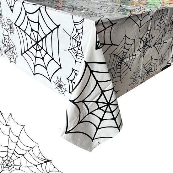 Halloween Table Runner Tablecloth, Plastic Spider Web Cloth, Disposable Rectangle Spiderweb Durable Party Supplies Cover for Kitchen, Dinner