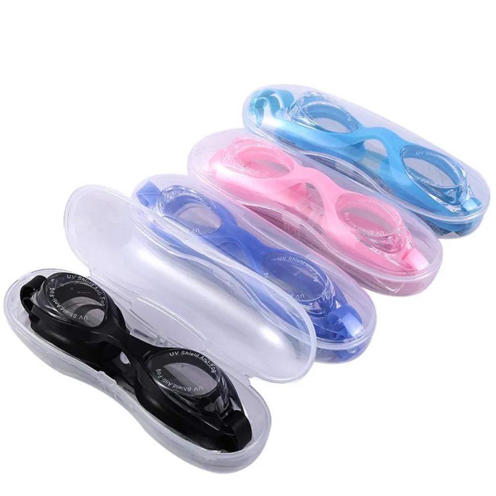 Водонепроницаемые очки для плавания с защитой от запотевания, детские, профессиональные, с цветными линзами, детские очки, очки для плавания, коробка для хранения очков