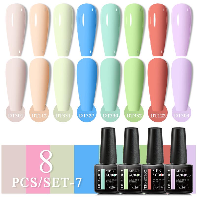 MEET ACROSS 8 шт./компл. цветной гель-лак для ногтей с блестками, набор гель-лаков с блестками, полуперманентный замачиваемый УФ-светодиодный гель-лак для маникюра