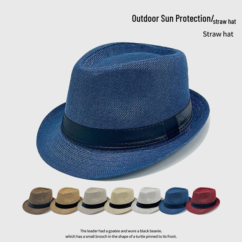 British Jazz Fedora: Solid Color Ribbon, Roll Brim, Unisex Sun Straw Hat