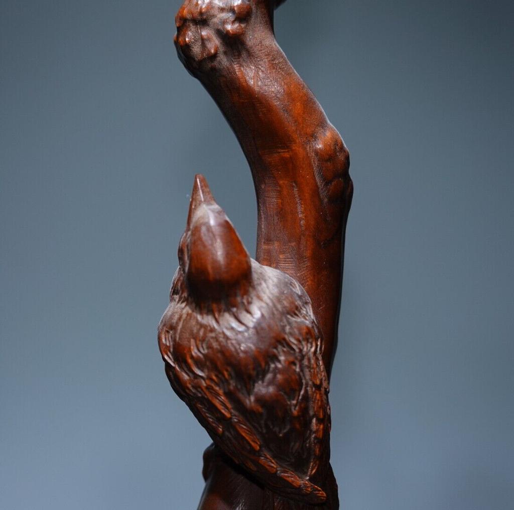 Китайский Антикварный Винтажный Резьба по Дереву Самшита Деревянная Статуэтка Птица Подставка для Ручек Декор