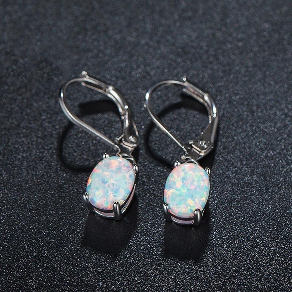 Round Opal Teardrop Dangle Earrings Retro Style Gem Crystal Eardrops Round Created Gemstones Drop Earrings