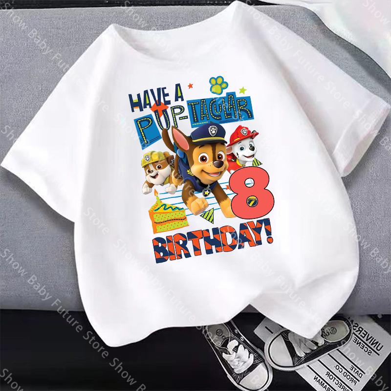 Summer Cute Tee Shirt Birthday Party Printed Chase Rubble Marshall Number T Shirt for Boys Clothes Anime Tops Gifts