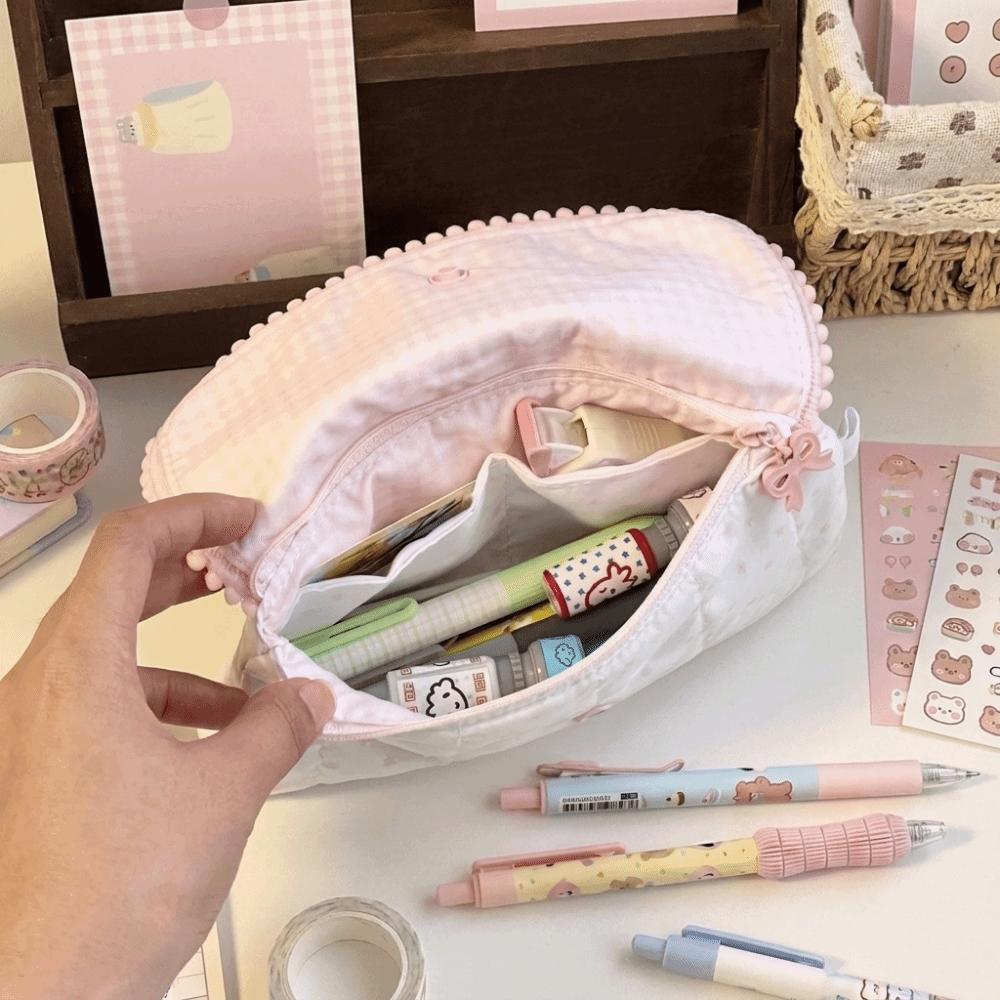 Soft Polyester Puppy Quilted Pencil Case Cute Dog Coin Purse Sweet Stationery Bag Office Use