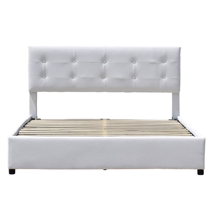 Chloe - Solide et Confortable Lit 140x200 avec Sommier avec 4 tiroirs Tete de lit Couleur BLANC Pieds en 4 cm - 2 x