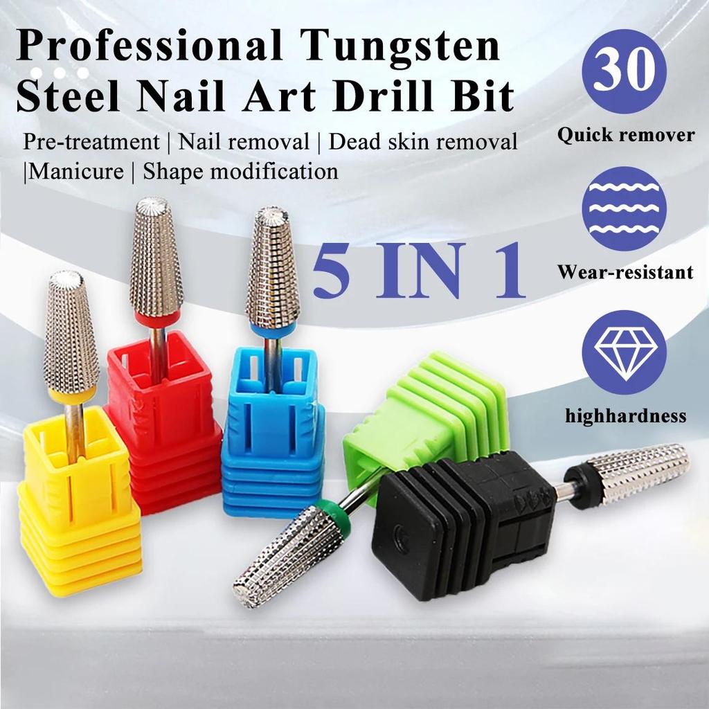5-in-1 Tungsten Steel Nail Drill Bits with Serrated Tip – Ideal Accessories for Electric Manicure Drills Nail Files