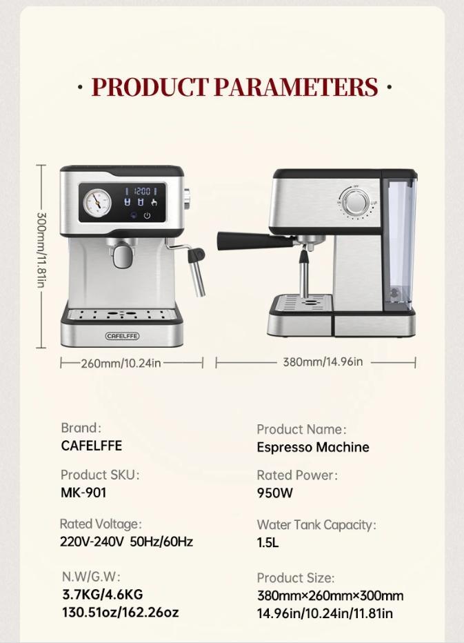 Cafelffe Espresso Machine MK-901 20Bar,Cappuccino Maker with Milk Frother Steam Wand,Coffee Maker,Semi-Automatic Cafetera present,Gift