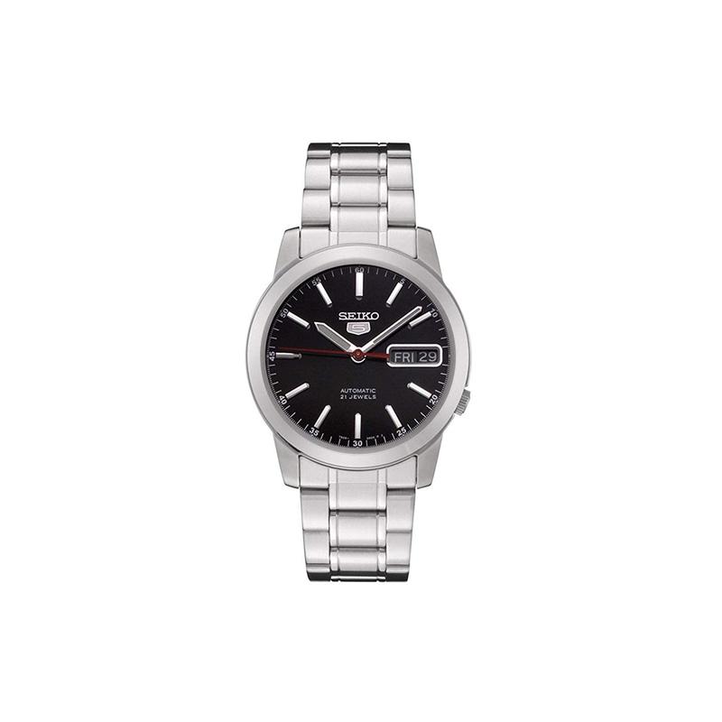 Seiko Seiko5 серебристо-белые мужские водонепроницаемые механические часы отображение даты Автоматические Стальной ремешок мужские часы черный циферблат SNKE53K1