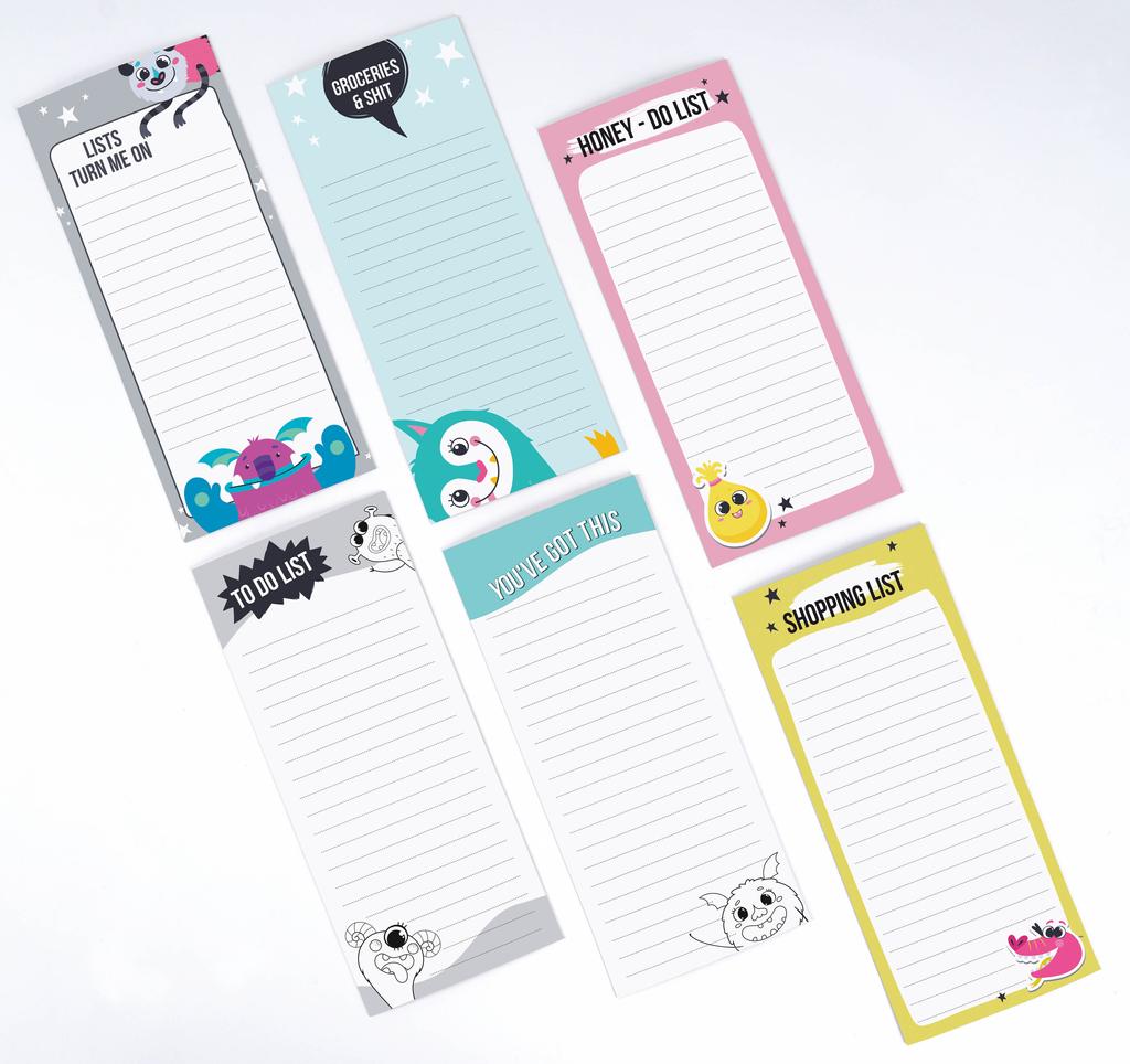 Inkdotpot Упаковка из 6 забавных магнитных списков для сухого стирания на холодильнике, протирание без пятен, быстрые заметки, доска для покупок и список продуктов на холодильник