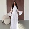 Осень новая французская женская роговые рукава элегантное длинное кружевное платье кружевные длинные рукава талия