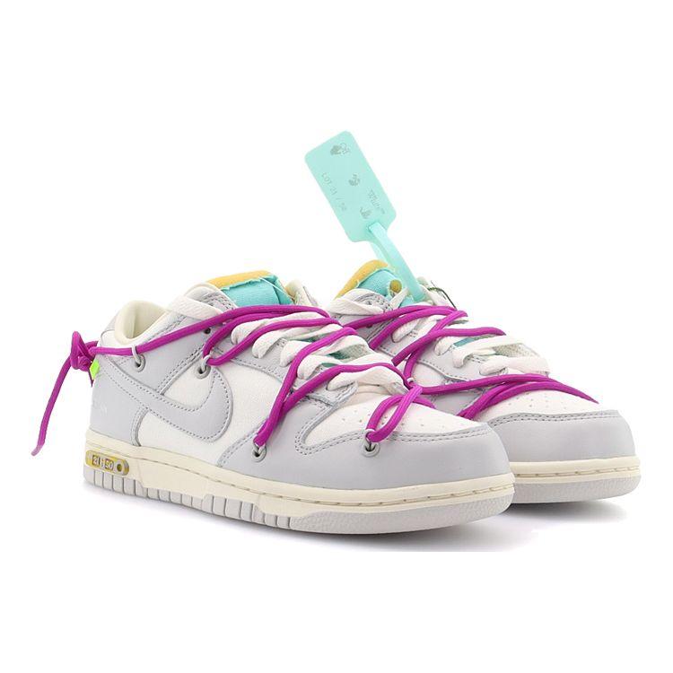 Кроссовки унисекс Off-White x Nike Dunk Low Лот 21 из 50 Парусный/Нейтрально-серый/Гипер-фиолетовый DM1602-100