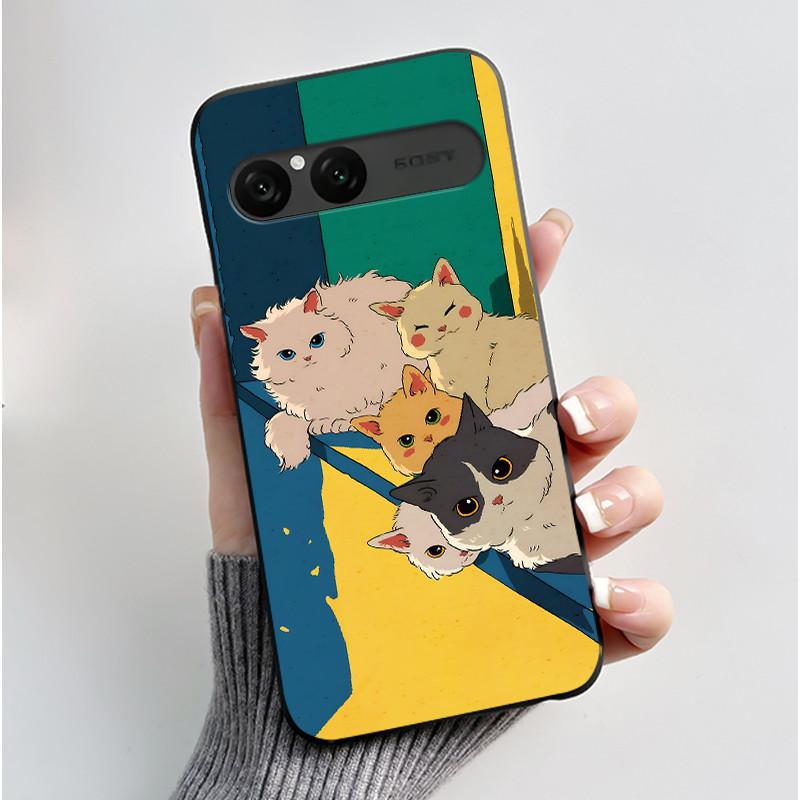 Cute Case For Sony Xperia 10 VII Fundas Capa Printing Shell Protective Cover Soft Silicone Cartoon Black Casing Coque