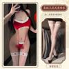 Man Want Christmas Sex Underwear Red Plush Lace-Up New Year's Uniform Sexy Neck Suspender Onesie 9336