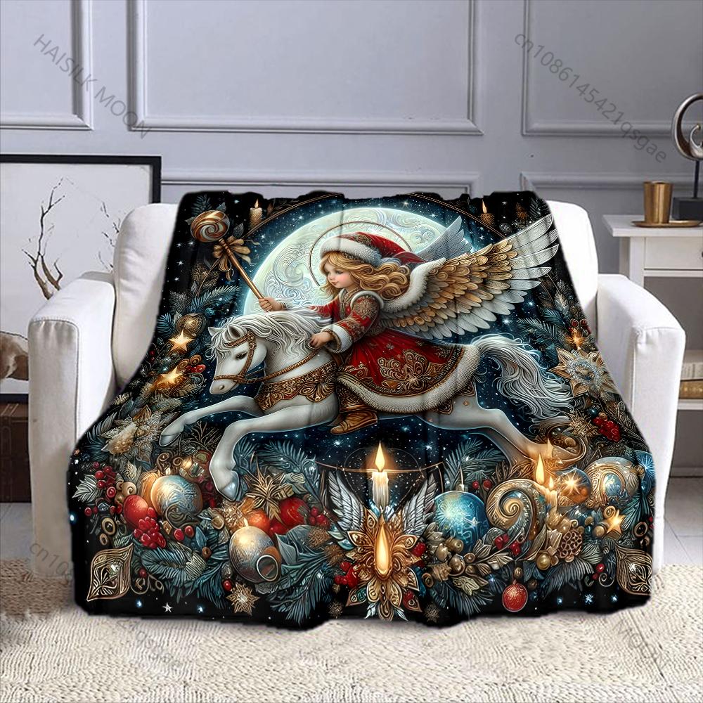 Multi-Sizes Christmas Angel Print Blanket Soft and Warm for Bed Sofa Outdoor Travel Cover Blanket Holiday Luxury Gifts