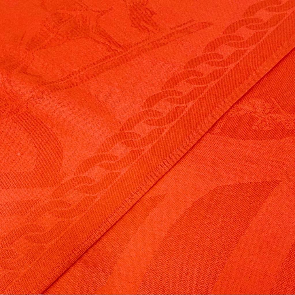 Excellent HERMES shawl Logo design mini fringe cashmere silk stole Red series Used