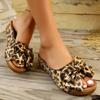 Women'S Fashion Leopard Print Wedge Sandals with Polka Dot Bow Detail - Open Toe, Slip-On, Mid-Heel Platform, Casual Summer Style