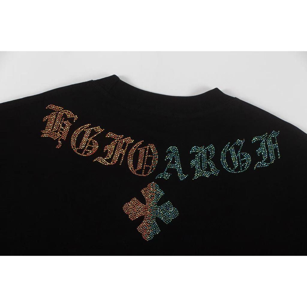 W392 CHROME HEARTS Лето 2026 Новый Высококачественный Хлопковый Круглый Вырез Свободный Большой Размер Набор Футболок с бриллиантами Парные Футболки