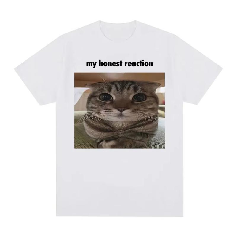 Mens and womens fashionable Harajuku Tshirt casual cotton short sleeved Tshirt top My Honest Reaction fun cat model Tshirt