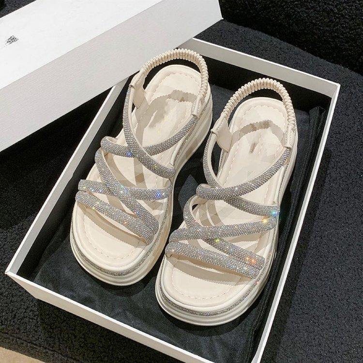 Комфортная обувь для женщин на танкетке 2024 года, босоножки с открытым носком, увеличивающие рост, летние каблуки, женская бежевая платформа, толстая подошва