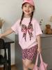 Комплект из шорт с коротким рукавом для девочек, Модный летне-осенний наряд для девочек с шортами с коротким рукавом
