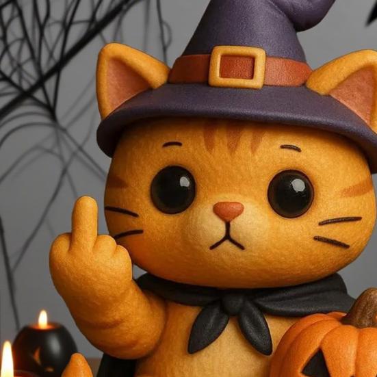 Halloween Cat Figurine Middle Finger Mini Cat Statue Desktop Wizard Hat Cat Ornament for Home Desk Shelf Mantel Party Decoration