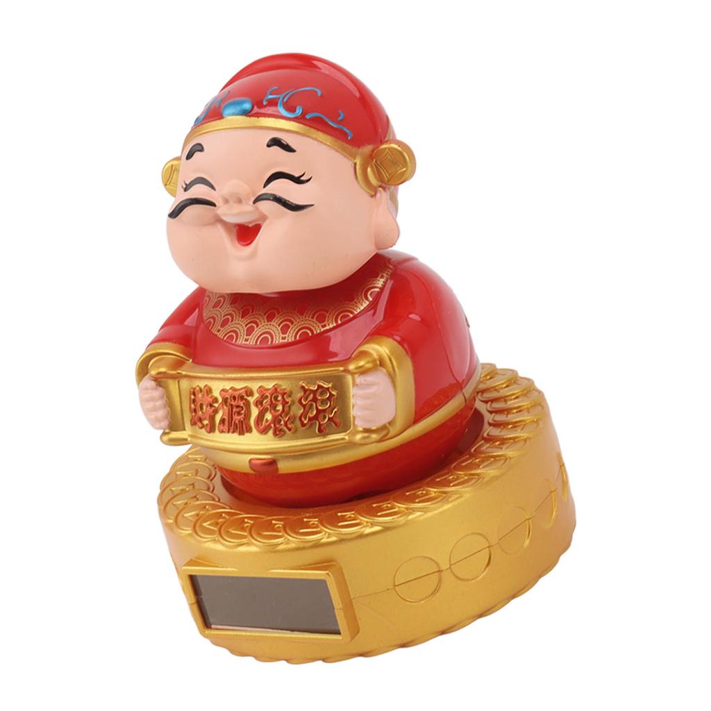 Cai Shen Statue Solar Power Shaking Head Vivid Decorative Chinese Feng Shui Sculpture for Car