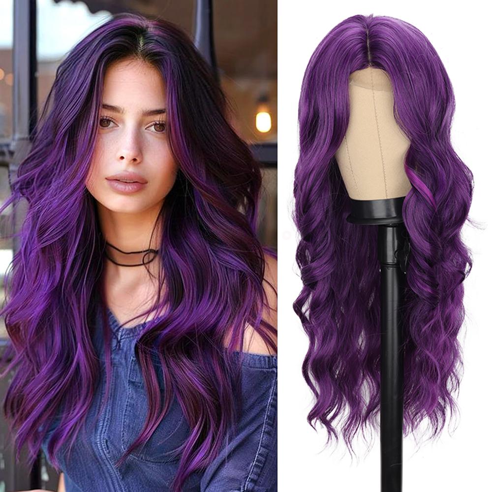 MERISIHAIR Длинный черный волнистый парик для женщин 26-дюймовый длинный вьющийся парик Естественный вид синтетического термостойкого волокна Черный парик для повседневного использования