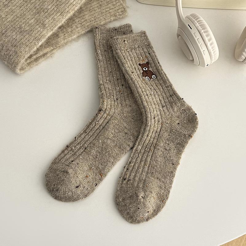 Price Warm Wool Socks Cute Bear Embroidery Plush Socks Soft Flexible for Women Daily Wear