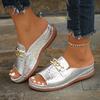 Women's Chain Decorative Wedge Sandals, Casual Open-toed Platform Shoes, Comfortable Sandals