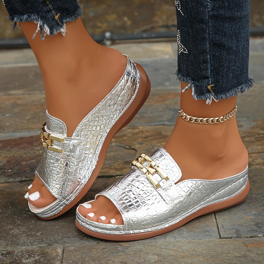 Women's Chain Decorative Wedge Sandals, Casual Open-toed Platform Shoes, Comfortable Sandals