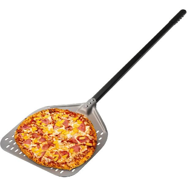 Pizza Turning Peel, 12 x 14 Inch Perforated Pizza Peel, 35 inches Long Handle Pizza Paddle, Professional Lightweight Anodized Aluminum Pizza Spatula