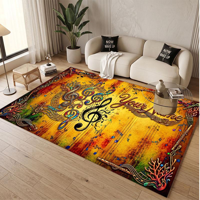 Music General Theme Soft Crystal Velvet Rug Custom Name & Text Print Non Slip Floor Rug for Bedroom Living Room