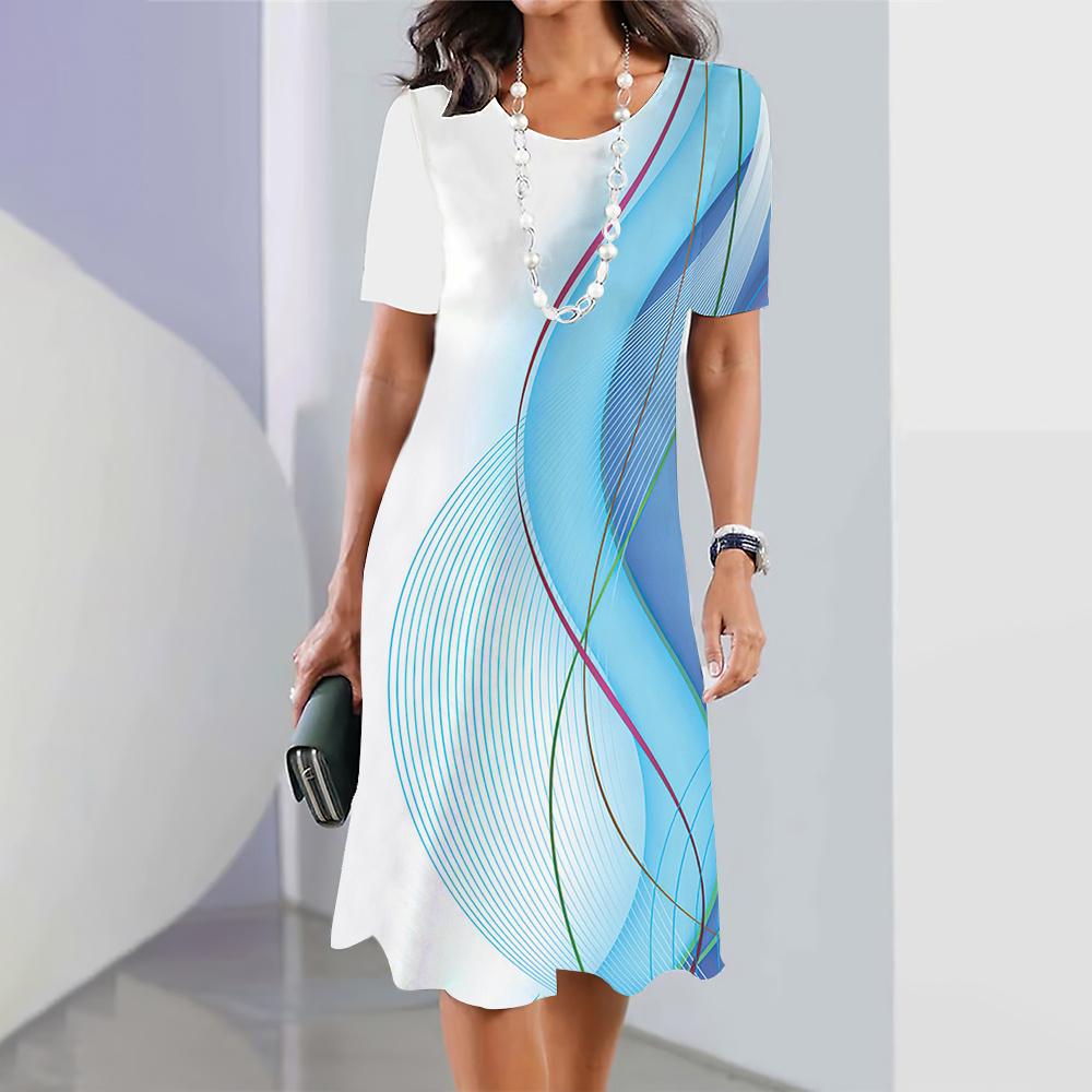 2024 Новые женские платья в полоску с принтом Летнее элегантное платье Женские платья с коротким рукавом Модная одежда больших размеров