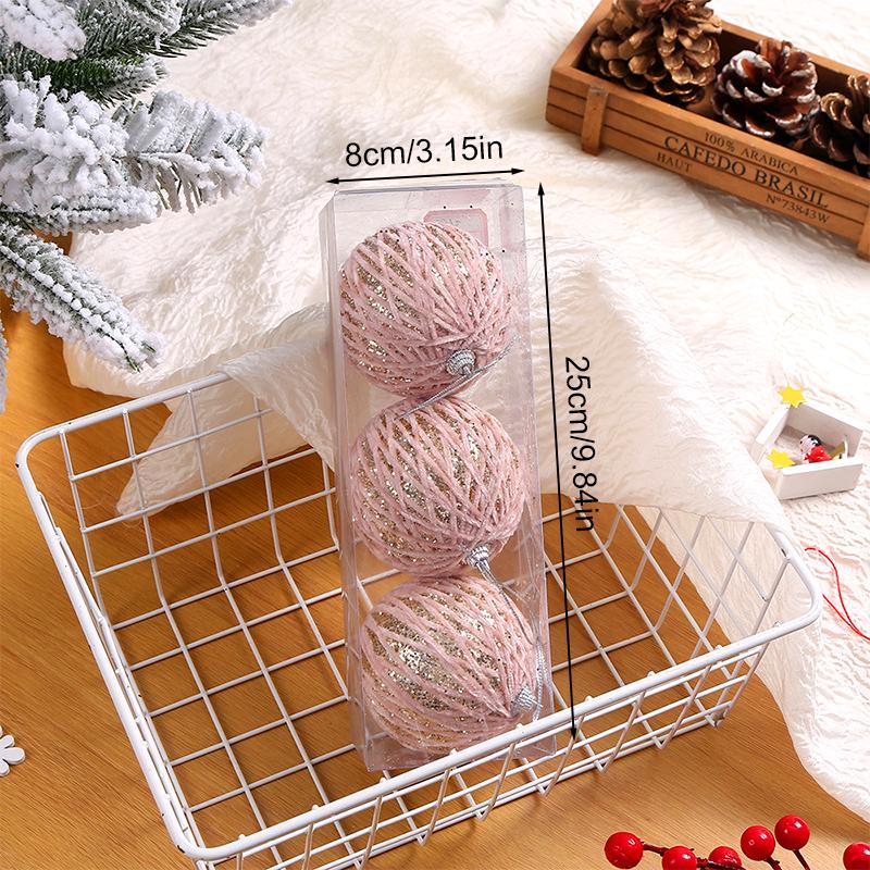 3Pcs Fashion Xmas Tree Ornaments Foam Ball Christmas Decor Hanging Pendant Sequins Ball Party Decor