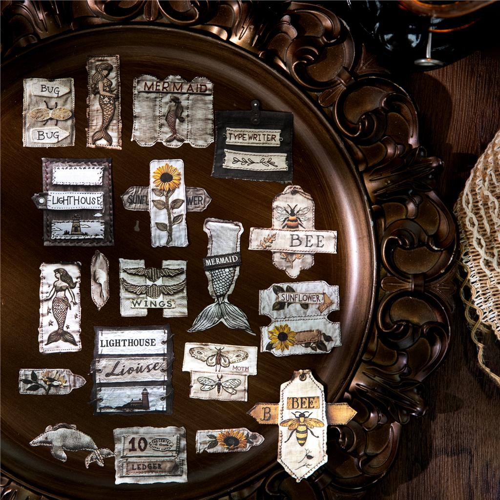 20 Sheets Vintage Fabric Theme Sticker Pack For DIY Scrapbooking Guitar Phone Case Notebook Decoration Craft Supplies