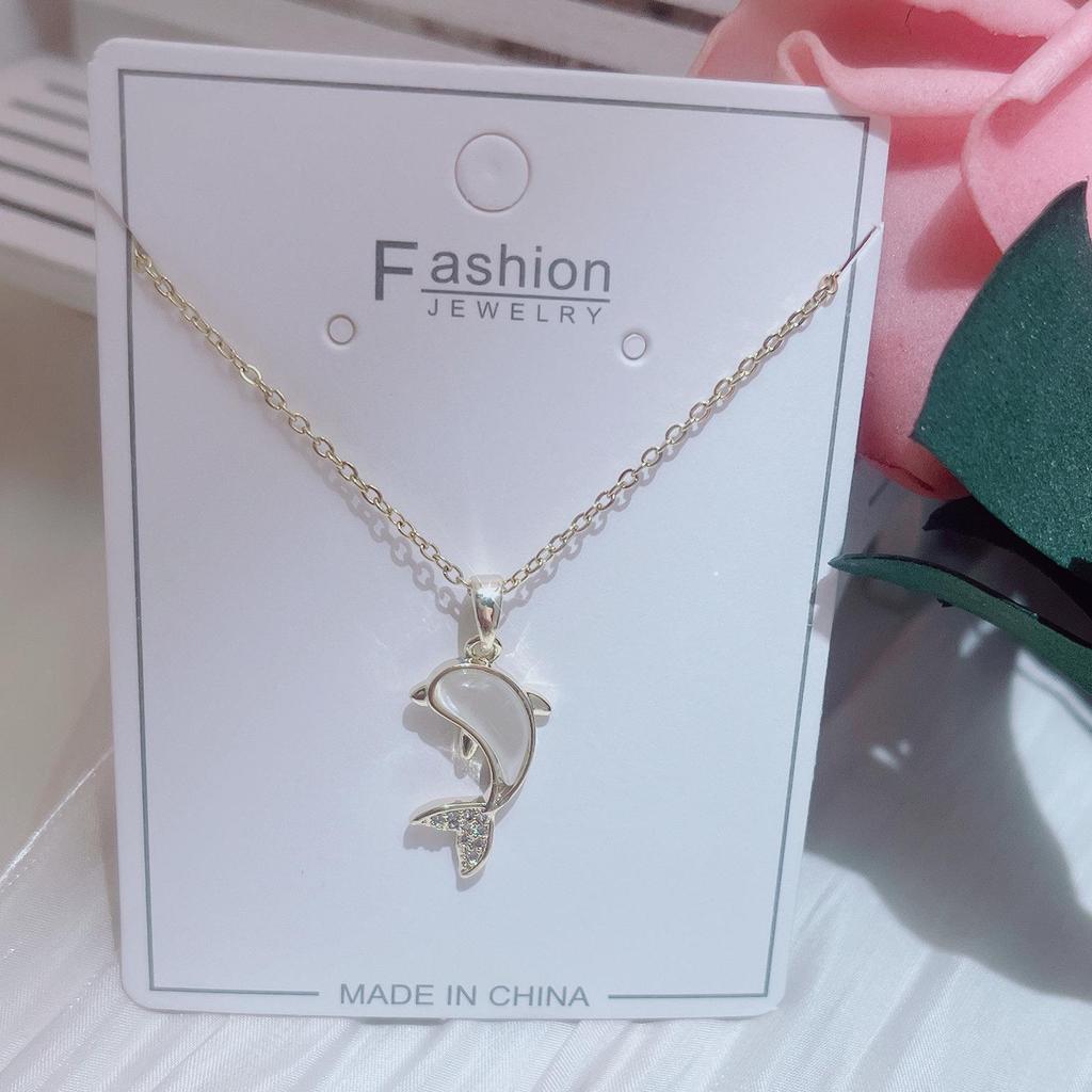 Простое и персонализированное ожерелье с маленьким дельфином из камня кошачий глаз, милая женская публика, популярная цепочка-воротник, универсальные украшения