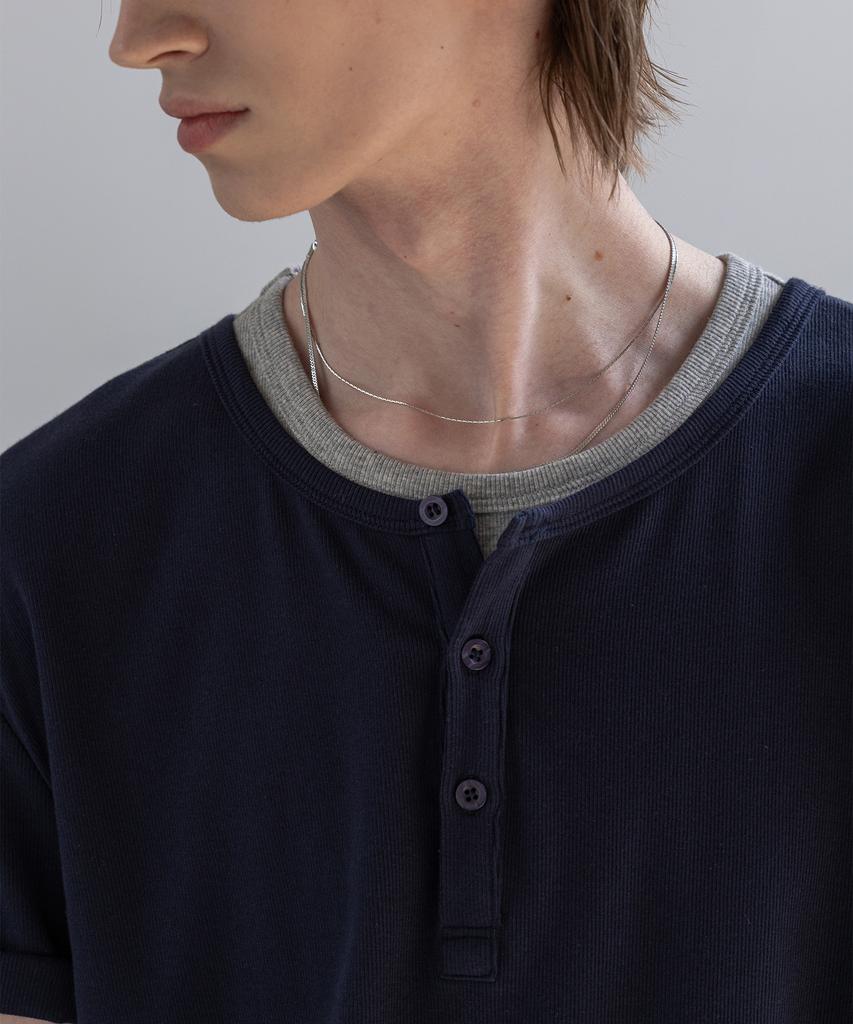 Dekkoloso Простая многослойная футболка-henley с коротким рукавом [Темно-синий]